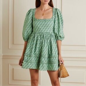 Rhode Daya printed green cotton poplin mini dress size 6